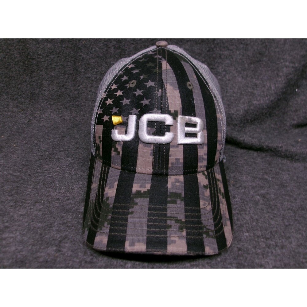 JCB Trucker Hat Cap Snap Back Adjustable Men Camo American Flag Mesh Curved Brim